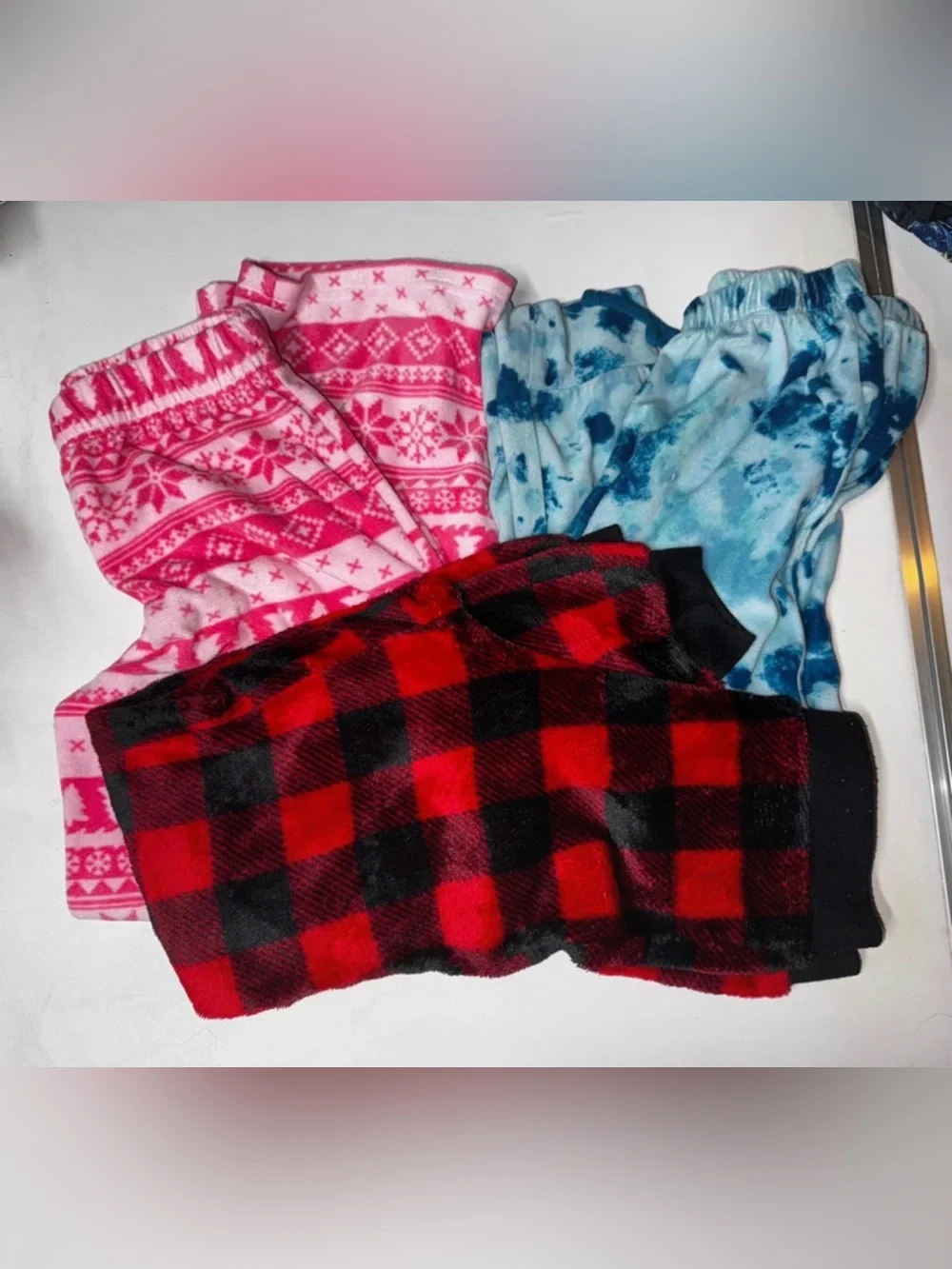 Kids Plush Lounge Bottoms - Pink, Blue & Red Plaid Multi-Pack
